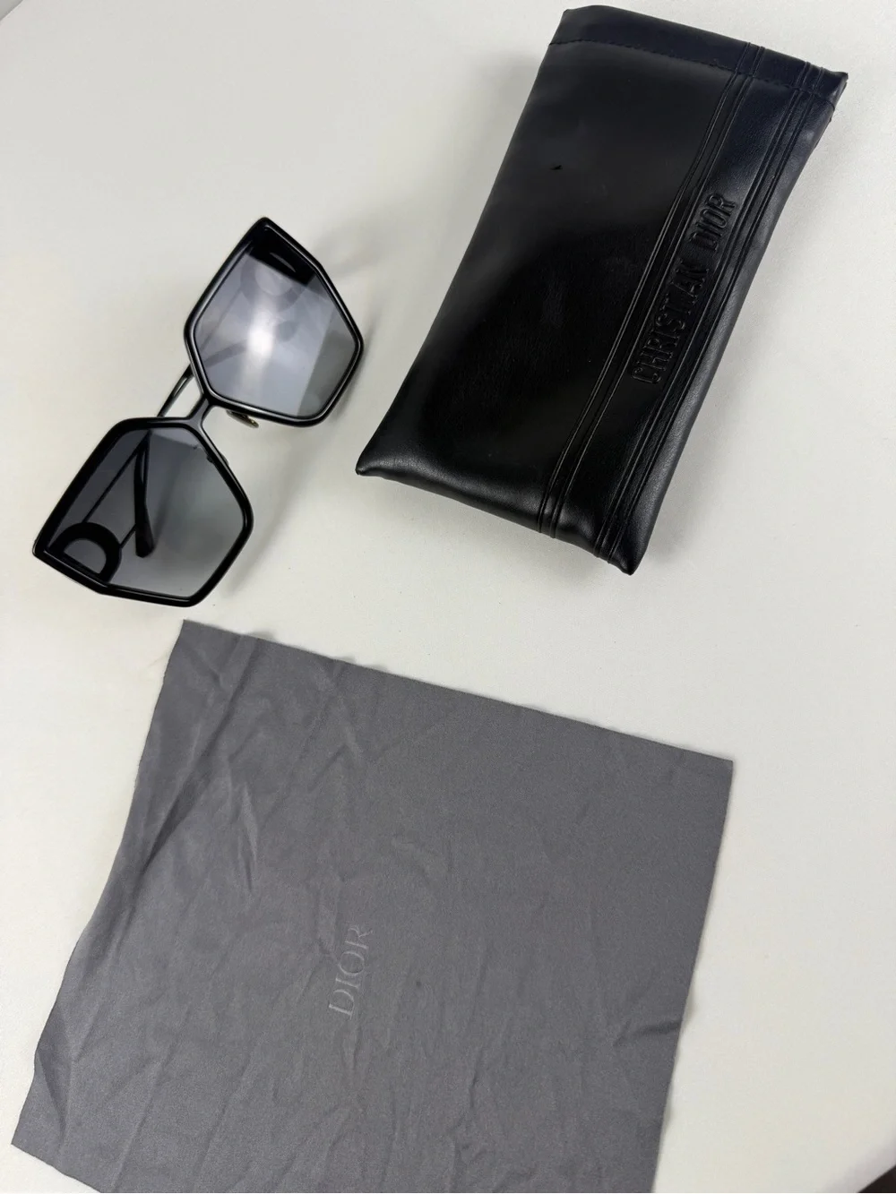 Dior Black Geometric Women's Sunglasses with Dark Gray Lenses